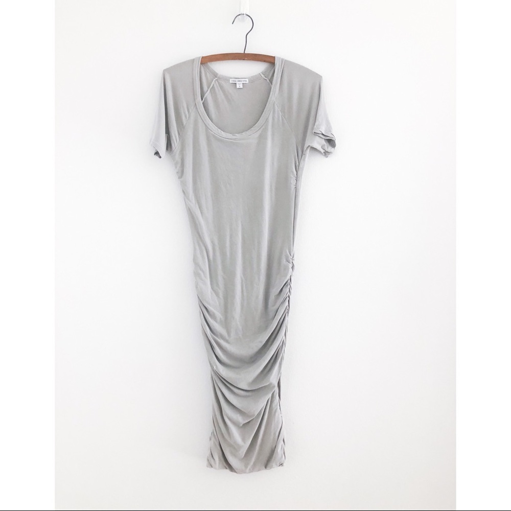 James Perse Pale Grey Cotton Knit Scoop Neck Knit Bodycon T-Shirt Dress size 3